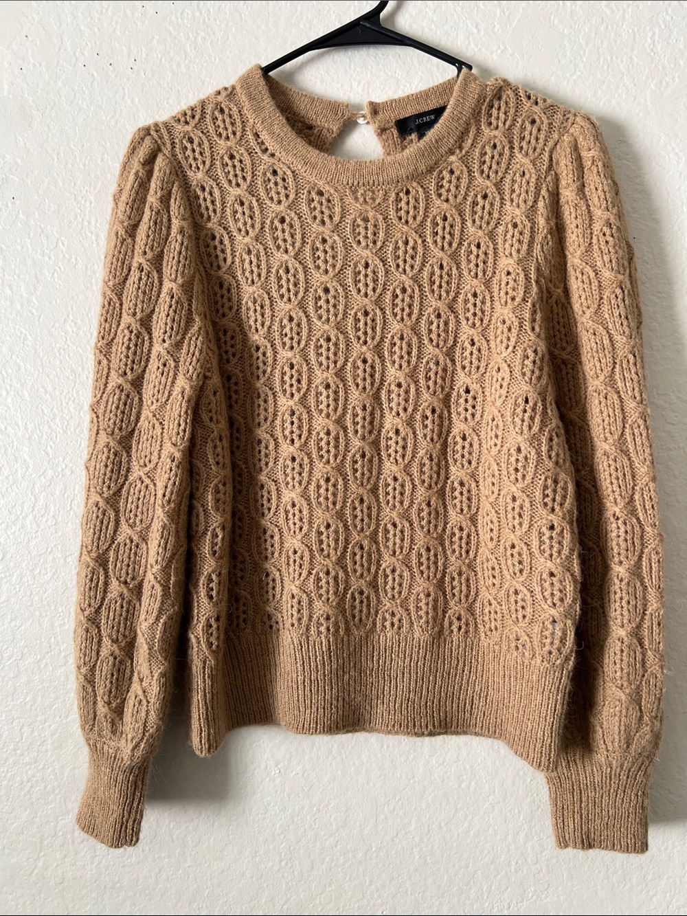 Like New! J. Crew Cable Knit Crewneck Sweater Alpaca/Wool Blend Camel Brown M